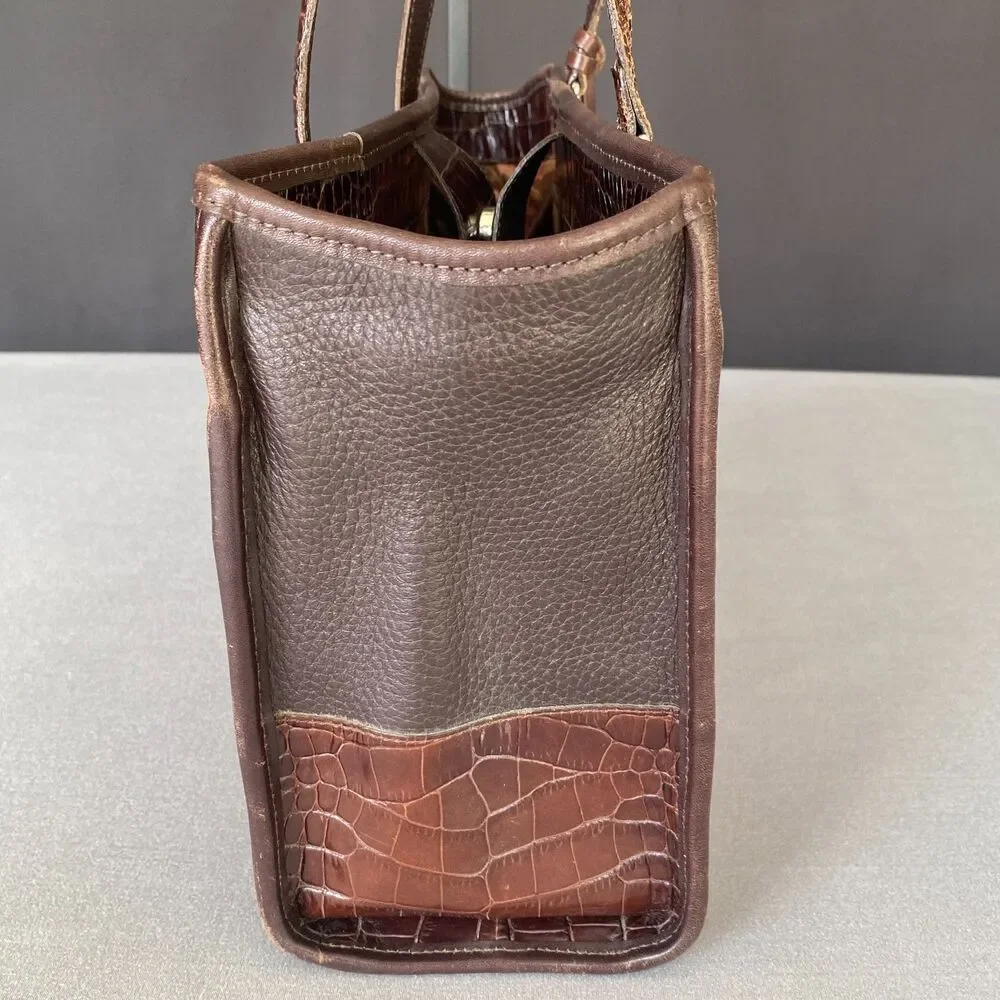 Brighton Brown Croc Embossed Leather Tote Shoulder Bag Heart Charm A459979